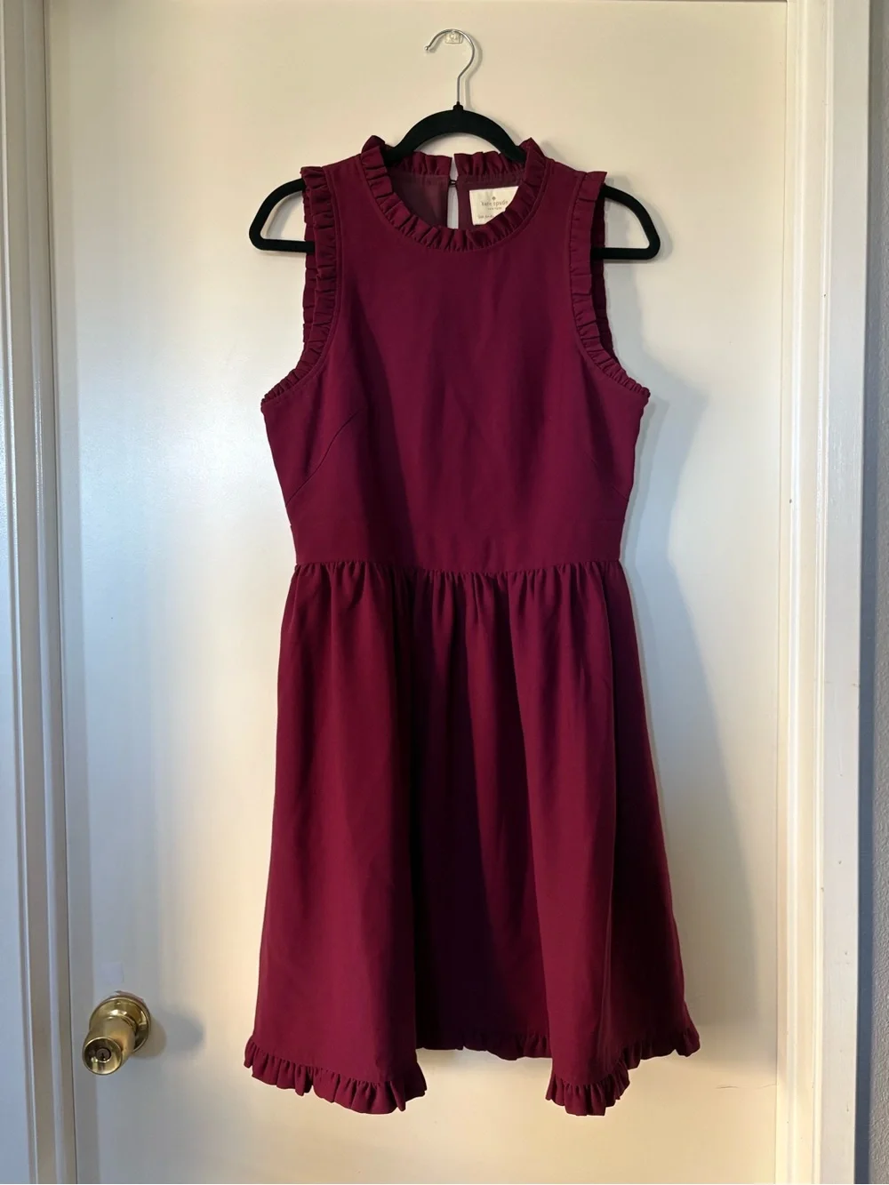 kate spade Sleeveless Ruffle-Trim Midi Dress in Burgundy